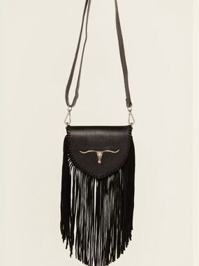 Idyllwind Black Leather Crossbody Bag with Fringe